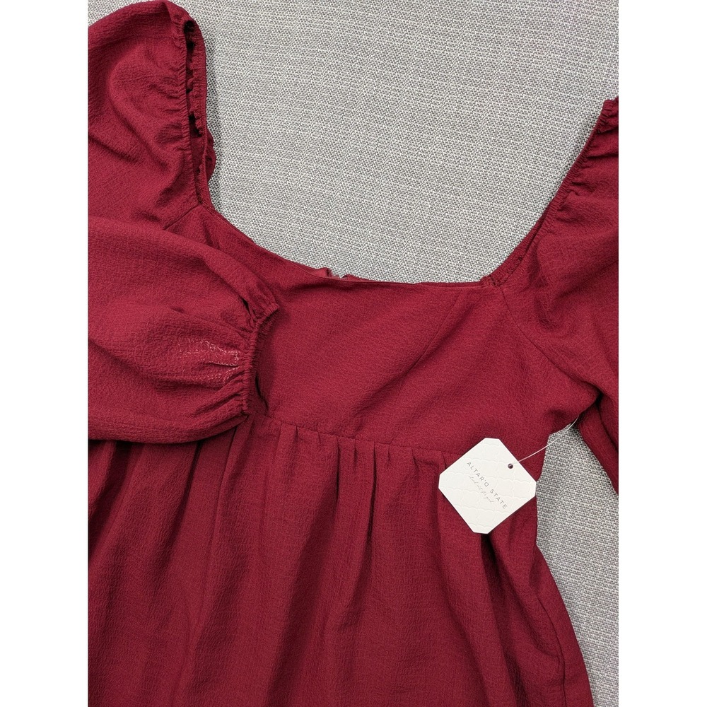 Altar'd State Dress Womens Large Red Square Neck Puff Sleeve Fit & Flare Mini - Picture 3 of 16